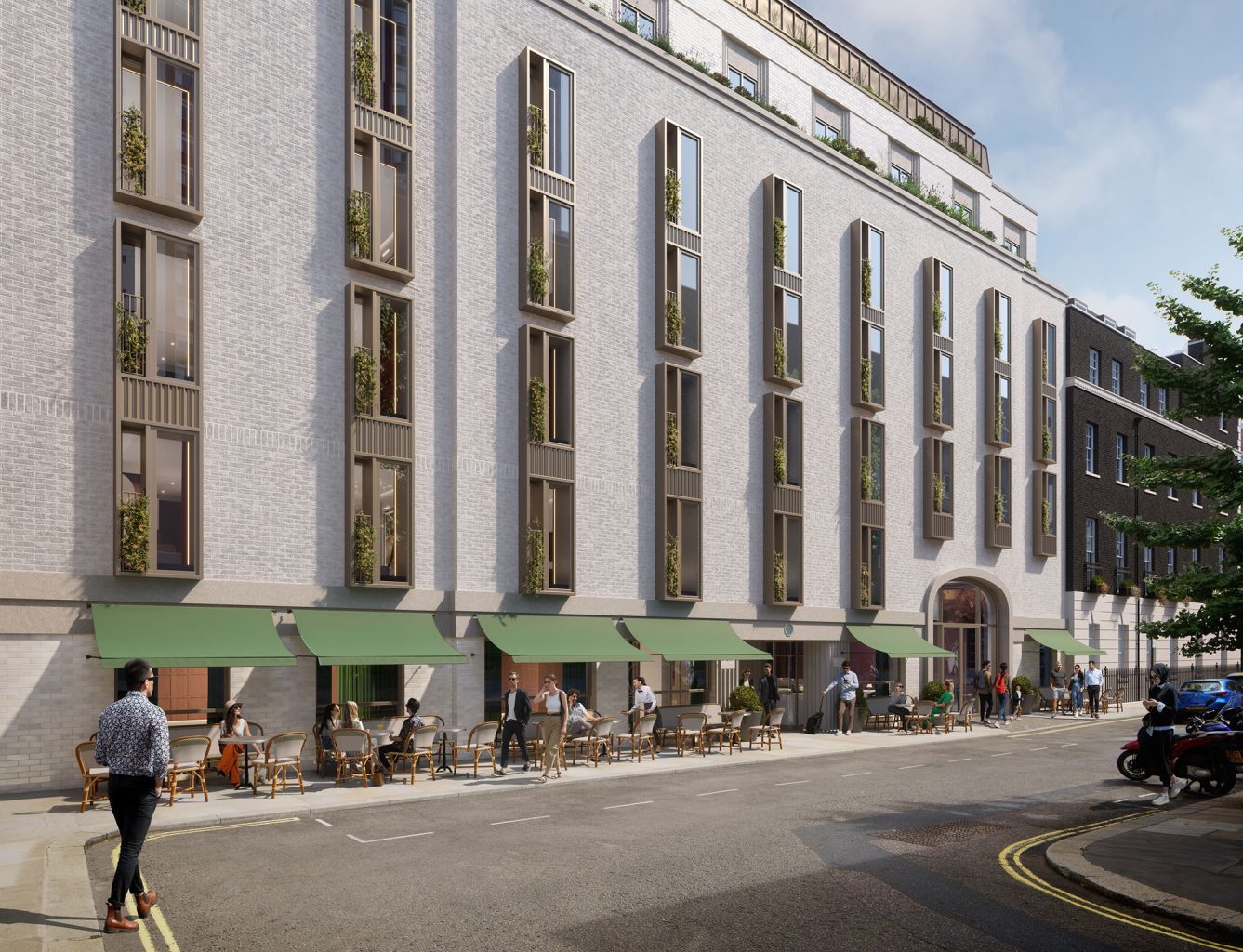 Computer generated image of the new hotel on the former Park Lane Mews hotel site. For planning purposes.